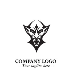 Head of Vampire Logo Symbol in Black on the White Background with Gothic Horror Vector Design