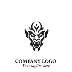 Head of Vampire Logo Symbol in Black on the White Background with Gothic Horror Vector Design
