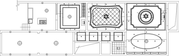 Vector sketch illustration of a simple house roof ceiling plan design silhouette with scale size 