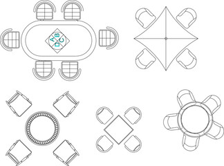 Vector sketch illustration of architectural design silhouette collection of Dining table and chairs for home interior 