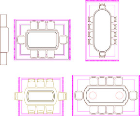 Vector sketch illustration of architectural design silhouette collection of Dining table and chairs for home interior 