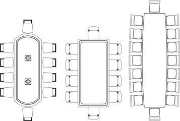 Vector sketch illustration of architectural design silhouette collection of Dining table and chairs for home interior 