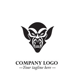 Head of Vampire Logo Symbol in Black on the White Background with Gothic Horror Vector Design
