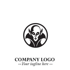 Head of Vampire Logo Symbol in Black on the White Background with Gothic Horror Vector Design