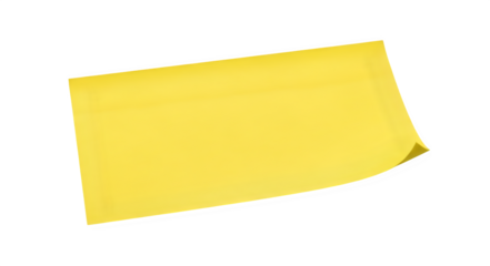 A single bright yellow sticky note with a slightly curled corner isolated on transparent background
