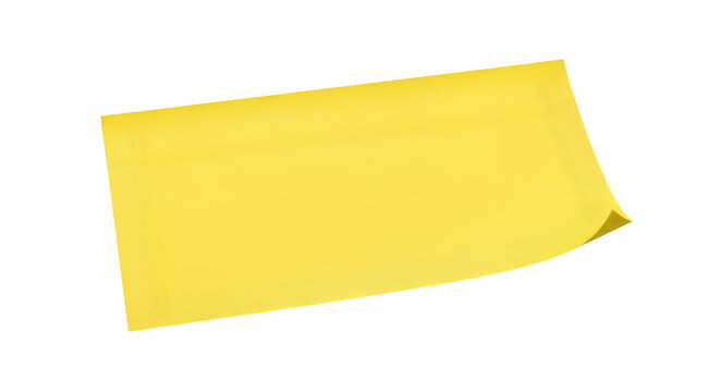 A single bright yellow sticky note with a slightly curled corner isolated on transparent background