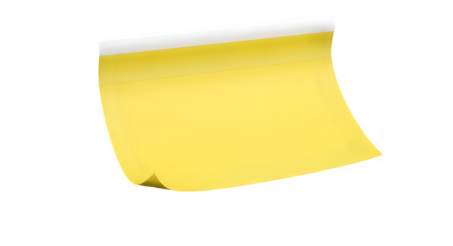 A single bright yellow sticky note with a curled corner isolated on a transparent background perfect for notes and reminders isolated on transparent background - Powered by Adobe
