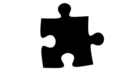 Single Black Puzzle Piece with Knob and Holes on White Background