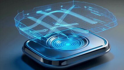 Futuristic digital hr management device with fingerprint scanner and hologram interface technology - Powered by Adobe