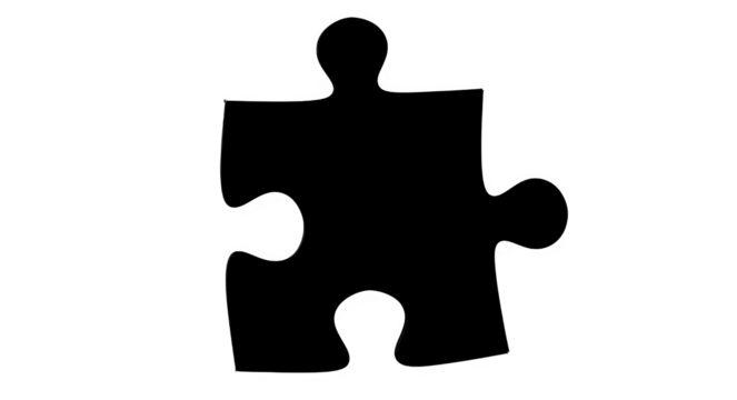 Single Black Puzzle Piece with Knob and Holes on White Background