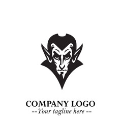 Head of Vampire Logo Symbol in Black on the White Background with Gothic Horror Vector Design