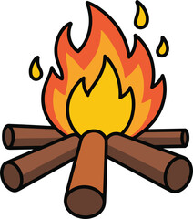 Campfire with Orange and Yellow Flames and Wooden Logs Keywords: campfire, fire, flames, burning