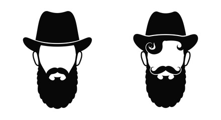 Two black and white illustrations of men with beards and hats