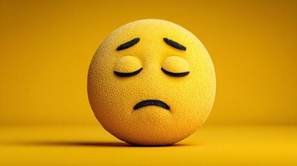 Fototapeta premium Close-Up of Sad Yellow Emoji with Downcast Expression on Yellow Background