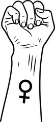 Empowered woman fist with Venus symbol tattoo for International Women's Day, female strength, equality, and feminist movement with modern monochrome style
