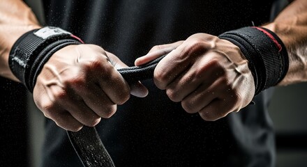Strength and Focus: A close-up shot captures the intensity and readiness as a person prepares their wrist wraps. It's a visual metaphor for discipline, physical prowess.