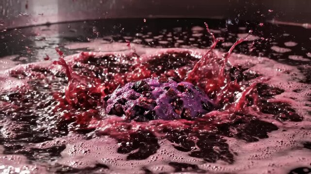 Grapes Crashing Into Juice Creating Crown Shaped Splash Close Up