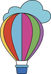 Colorful hot air balloon with blue cloud on white background transportation travel