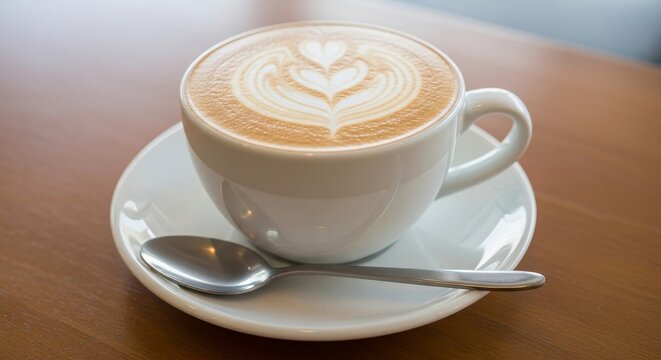 Savor the moment with a perfectly crafted latte featuring beautiful foam art, a delightful start to any day.