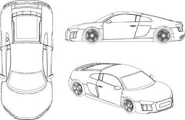 Vector sketch illustration of a silhouette design of a high-class luxury sedan car for officials and rich people seen from various sides