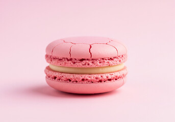 A Close Up Shot of a Delicate Pink Macaron with a Creamy Filling