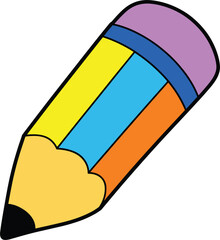 Multicolored pencil with yellow blue orange and purple on white background writing drawing