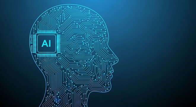 Artificial Intelligence Brain Concept with Circuit Board and Human Profile