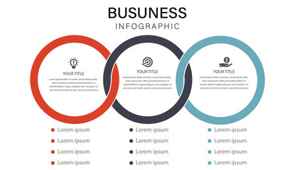 Modern Minimalist Business Infographic with Three Overlapping Colorful Circles and Icons for Presentation Design