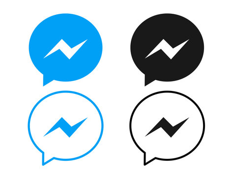 Editorial illustration of Facebook Messenger logo icon set in blue, black, and outline styles, isolated on transparent background.