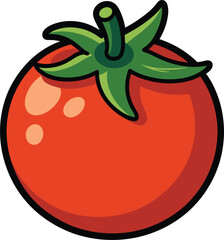 Red ripe tomato with green stem and leaves fruit vegetable