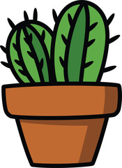 Two Green Cacti in a Terracotta Pot on White Background Keywords: cactus, succulent, plant