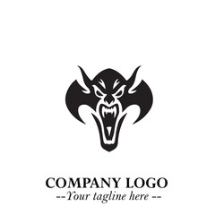 Head of Vampire Logo Symbol in Black on the White Background with Gothic Horror Vector Design