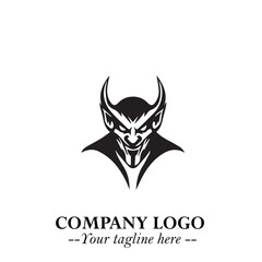 Head of Vampire Logo Symbol in Black on the White Background with Gothic Horror Vector Design