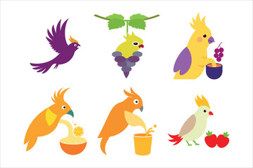A Cute Cockatiel Set Vector Art Illustration