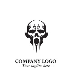 Head of Vampire Logo Symbol in Black on the White Background with Gothic Horror Vector Design