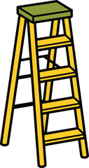 Yellow step ladder with green top and black outlines stool climbing
