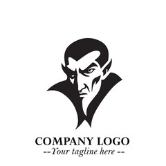 Head of Vampire Logo Symbol in Black on the White Background with Gothic Horror Vector Design