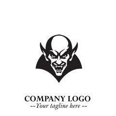 Head of Vampire Logo Symbol in Black on the White Background with Gothic Horror Vector Design