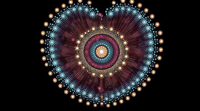 Heart chakra symbol with Aboriginal dot painting and healing energy design in vibrant colors