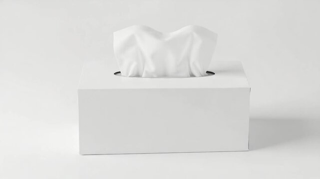 White tissue box with crumpled tissue on top