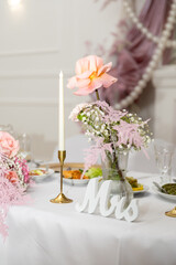 Beautiful rose as wedding table decoration