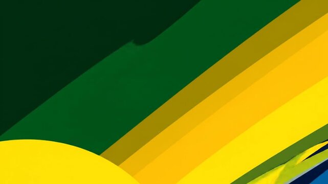 Colorful abstract design with angled stripes in shades of green and yellow on a dark background
