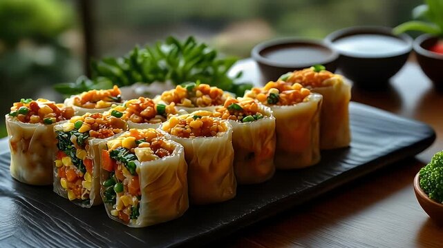 Delicious and Colorful Spring Rolls - A Healthy and Appetizing Meal.
