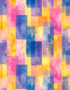 Vibrant abstract rectangles overlap in a colorful, textured pattern.