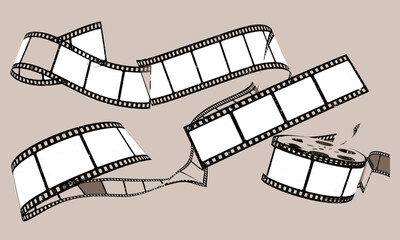 Illustration of film strips, conceptual design for movies and cinematic themes, cinema background