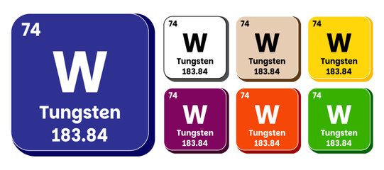 W, Tungsten element vector icon set, periodic table element. Vector illustration EPS 10 File. Isolated on white background.