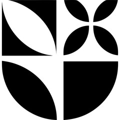 Abstract depiction of split curved lines in black on transparent background silhouette