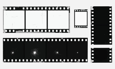 Vintage film strips and reels with blank frames and abstract light streaks, representing memories and cinema history