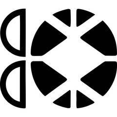 Abstract black glyphs arranged horizontally center on transparent background silhouette