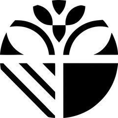 Stylized propeller design in black and white art on transparent background silhouette